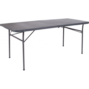 Wholesale 30''W x 72''L Bi-Fold Dark Gray Plastic Folding Table with Carrying Handle