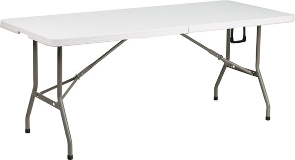 Wholesale 30"W x 72"L Bi-Fold Granite White Plastic Banquet and Event Folding Table with Carrying Handle