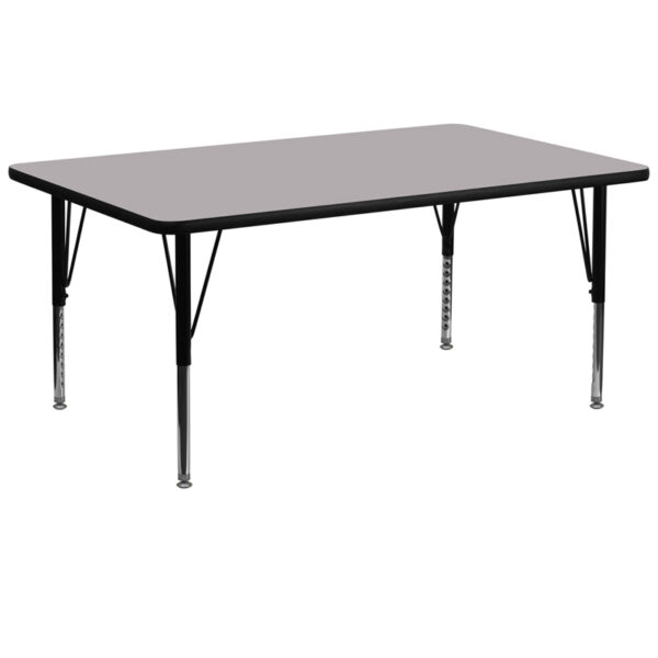 Wholesale 30''W x 72''L Rectangular Grey Thermal Laminate Activity Table - Height Adjustable Short Legs