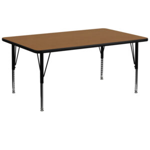 Wholesale 30''W x 72''L Rectangular Oak Thermal Laminate Activity Table - Height Adjustable Short Legs