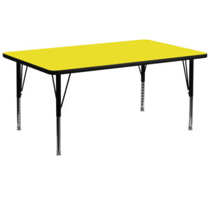 Wholesale 30''W x 72''L Rectangular Yellow HP Laminate Activity Table - Height Adjustable Short Legs