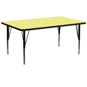 Wholesale 30''W x 72''L Rectangular Yellow Thermal Laminate Activity Table - Height Adjustable Short Legs