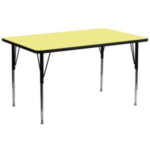 Wholesale 30''W x 72''L Rectangular Yellow Thermal Laminate Activity Table - Standard Height Adjustable Legs