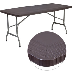 Wholesale 32.5''W x 67.5''L Brown Rattan Plastic Folding Table