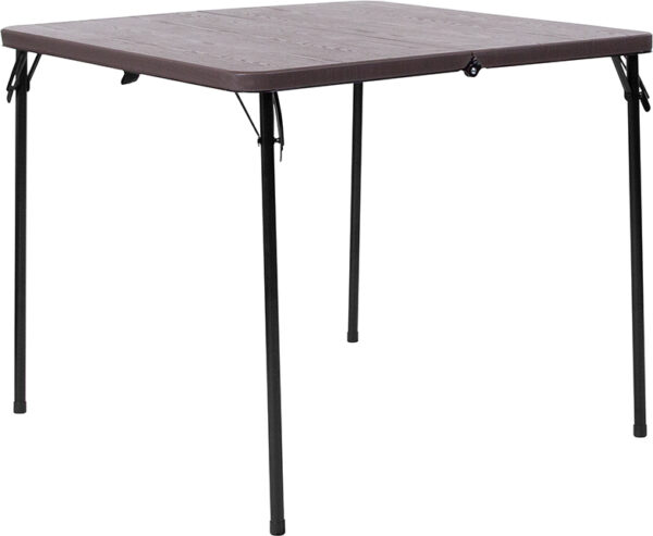 Wholesale 34'' Square Bi-Fold Brown Wood Grain Plastic Folding Table with Carrying Handle