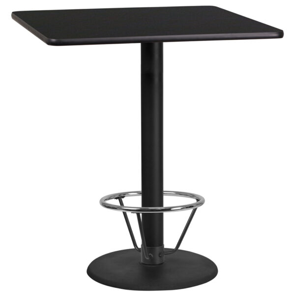 Wholesale 36'' Square Black Laminate Table Top with 24'' Round Bar Height Table Base and Foot Ring