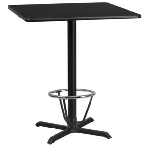 Wholesale 36'' Square Black Laminate Table Top with 30'' x 30'' Bar Height Table Base and Foot Ring