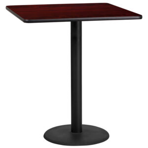 Wholesale 36'' Square Mahogany Laminate Table Top with 24'' Round Bar Height Table Base