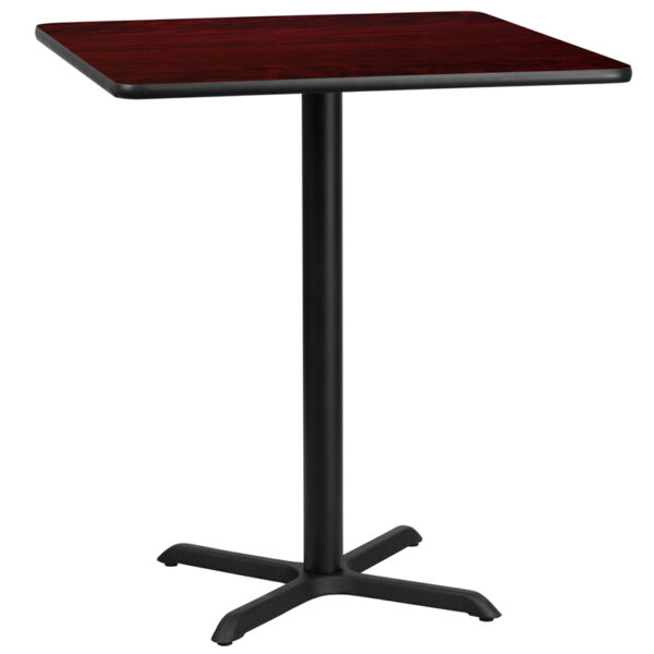 Wholesale 36'' Square Mahogany Laminate Table Top with 30'' x 30'' Bar Height Table Base