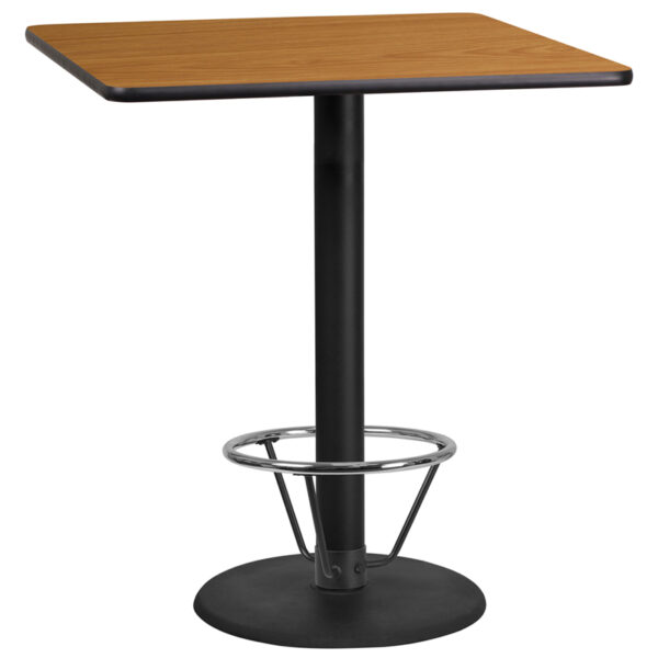 Wholesale 36'' Square Natural Laminate Table Top with 24'' Round Bar Height Table Base and Foot Ring