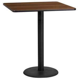 Wholesale 36'' Square Walnut Laminate Table Top with 24'' Round Bar Height Table Base