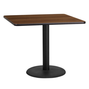 Wholesale 36'' Square Walnut Laminate Table Top with 24'' Round Table Height Base