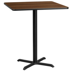 Wholesale 36'' Square Walnut Laminate Table Top with 30'' x 30'' Bar Height Table Base