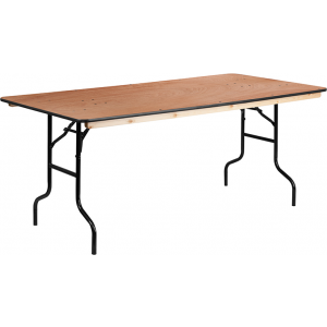 Wholesale 36'' x 72'' Rectangular Wood Folding Banquet Table with Clear Coated Finished Top