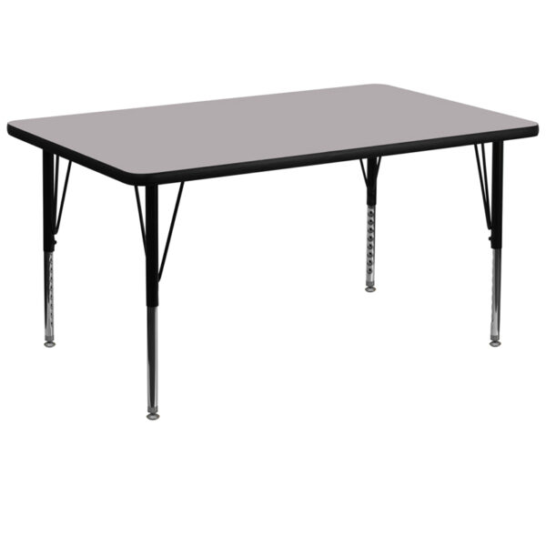 Wholesale 36''W x 72''L Rectangular Grey Thermal Laminate Activity Table - Height Adjustable Short Legs