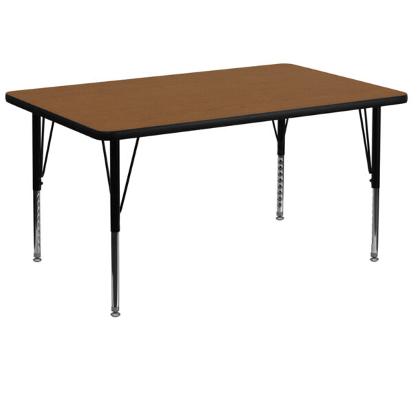 Wholesale 36''W x 72''L Rectangular Oak HP Laminate Activity Table - Height Adjustable Short Legs