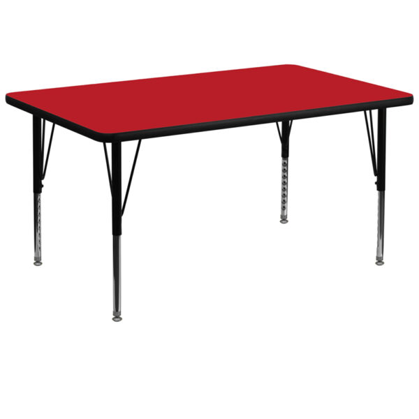 Wholesale 36''W x 72''L Rectangular Red HP Laminate Activity Table - Height Adjustable Short Legs