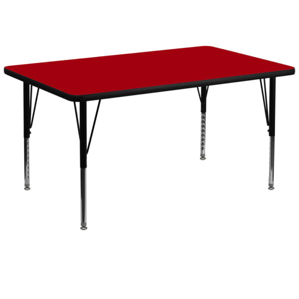 Wholesale 36''W x 72''L Rectangular Red Thermal Laminate Activity Table - Height Adjustable Short Legs