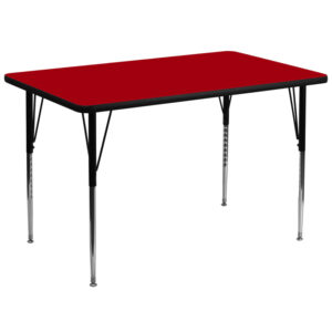 Wholesale 36''W x 72''L Rectangular Red Thermal Laminate Activity Table - Standard Height Adjustable Legs
