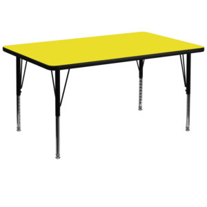 Wholesale 36''W x 72''L Rectangular Yellow HP Laminate Activity Table - Height Adjustable Short Legs