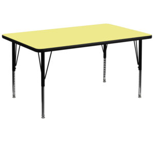 Wholesale 36''W x 72''L Rectangular Yellow Thermal Laminate Activity Table - Height Adjustable Short Legs