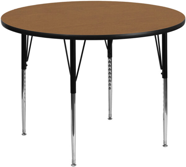 Wholesale 42'' Round Oak Thermal Laminate Activity Table - Standard Height Adjustable Legs