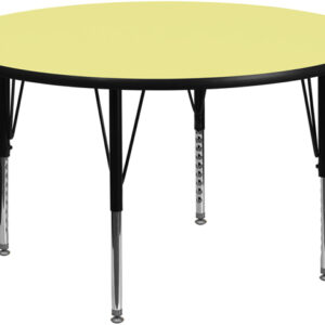 Wholesale 42'' Round Yellow Thermal Laminate Activity Table - Height Adjustable Short Legs