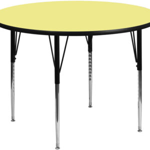 Wholesale 42'' Round Yellow Thermal Laminate Activity Table - Standard Height Adjustable Legs