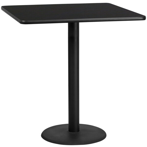 Wholesale 42'' Square Black Laminate Table Top with 24'' Round Bar Height Table Base