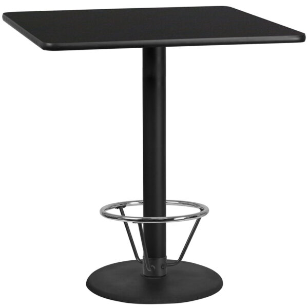 Wholesale 42'' Square Black Laminate Table Top with 24'' Round Bar Height Table Base and Foot Ring