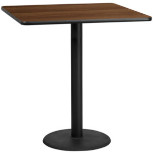 Wholesale 42'' Square Walnut Laminate Table Top with 24'' Round Bar Height Table Base