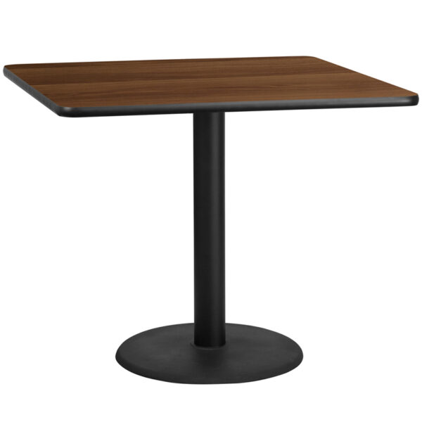 Wholesale 42'' Square Walnut Laminate Table Top with 24'' Round Table Height Base
