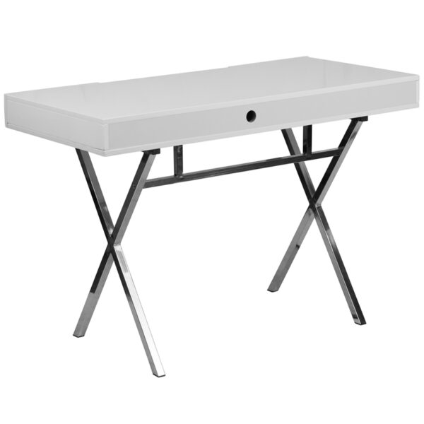 Lowest Price 44.25''W x 21.625''D White Computer Desk with Keyboard Tray and Drawers