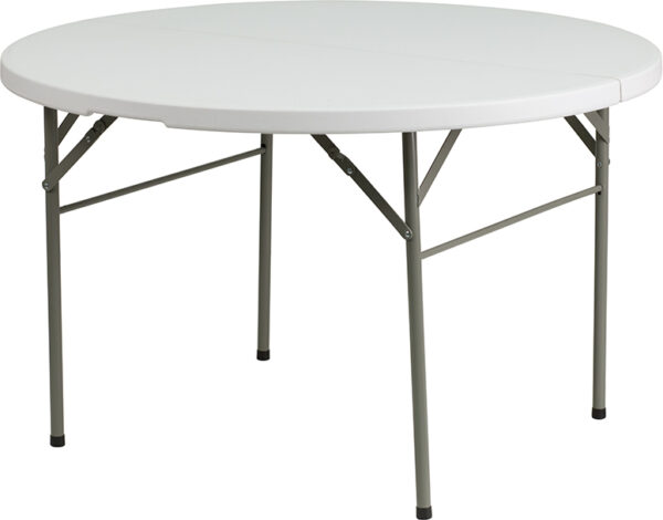 Wholesale 48" Round Bi-Fold Granite White Plastic Banquet and Event Folding Table with Carrying Handle