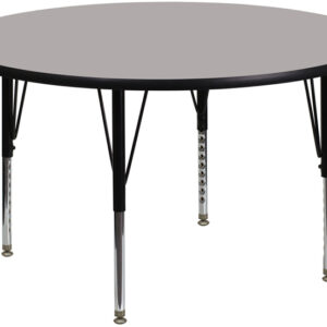 Wholesale 48'' Round Grey HP Laminate Activity Table - Height Adjustable Short Legs