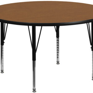 Wholesale 48'' Round Oak Thermal Laminate Activity Table - Height Adjustable Short Legs