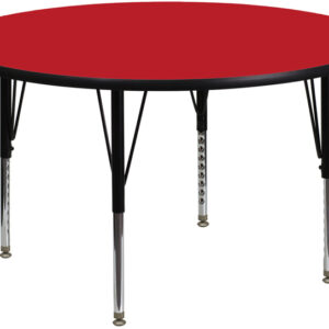 Wholesale 48'' Round Red HP Laminate Activity Table - Height Adjustable Short Legs