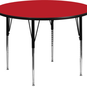 Wholesale 48'' Round Red HP Laminate Activity Table - Standard Height Adjustable Legs
