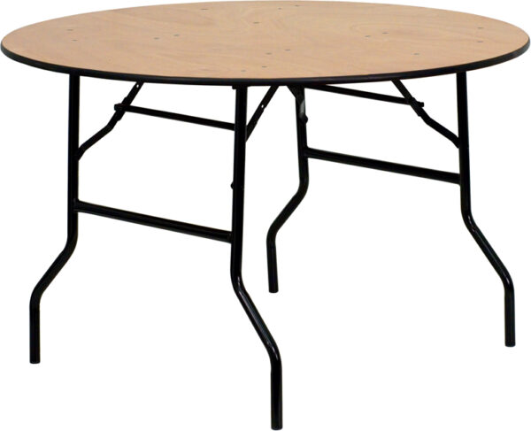 Wholesale 48'' Round Wood Folding Banquet Table with Clear Coated Finished Top