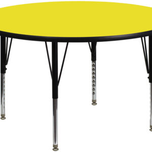 Wholesale 48'' Round Yellow HP Laminate Activity Table - Height Adjustable Short Legs
