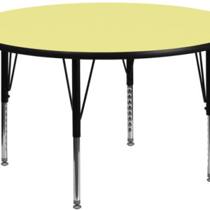 Wholesale 48'' Round Yellow Thermal Laminate Activity Table - Height Adjustable Short Legs