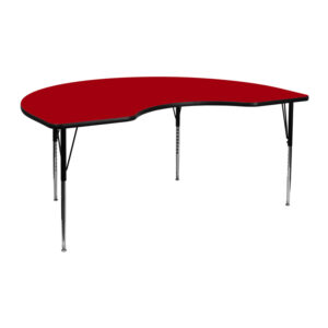 Wholesale 48''W x 72''L Kidney Red Thermal Laminate Activity Table - Standard Height Adjustable Legs