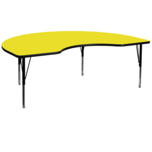 Wholesale 48''W x 72''L Kidney Yellow HP Laminate Activity Table - Height Adjustable Short Legs
