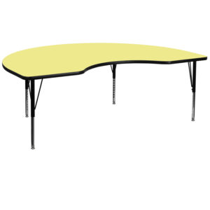 Wholesale 48''W x 72''L Kidney Yellow Thermal Laminate Activity Table - Height Adjustable Short Legs