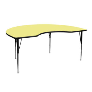 Wholesale 48''W x 72''L Kidney Yellow Thermal Laminate Activity Table - Standard Height Adjustable Legs