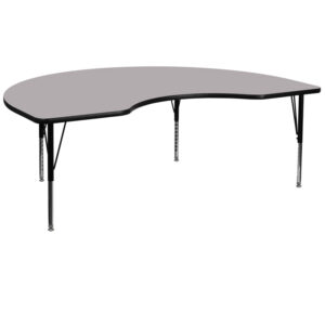 Wholesale 48''W x 96''L Kidney Grey Thermal Laminate Activity Table - Height Adjustable Short Legs
