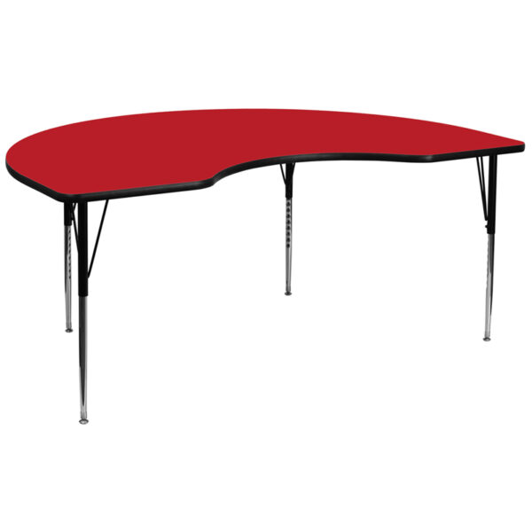 Wholesale 48''W x 96''L Kidney Red HP Laminate Activity Table - Standard Height Adjustable Legs