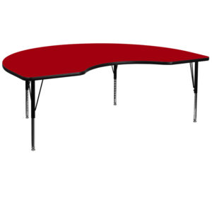 Wholesale 48''W x 96''L Kidney Red Thermal Laminate Activity Table - Height Adjustable Short Legs