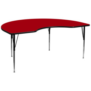 Wholesale 48''W x 96''L Kidney Red Thermal Laminate Activity Table - Standard Height Adjustable Legs
