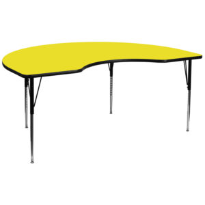 Wholesale 48''W x 96''L Kidney Yellow HP Laminate Activity Table - Standard Height Adjustable Legs